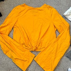 Urban Outfitters Cotton Bell Sleeve Orange Tie Top